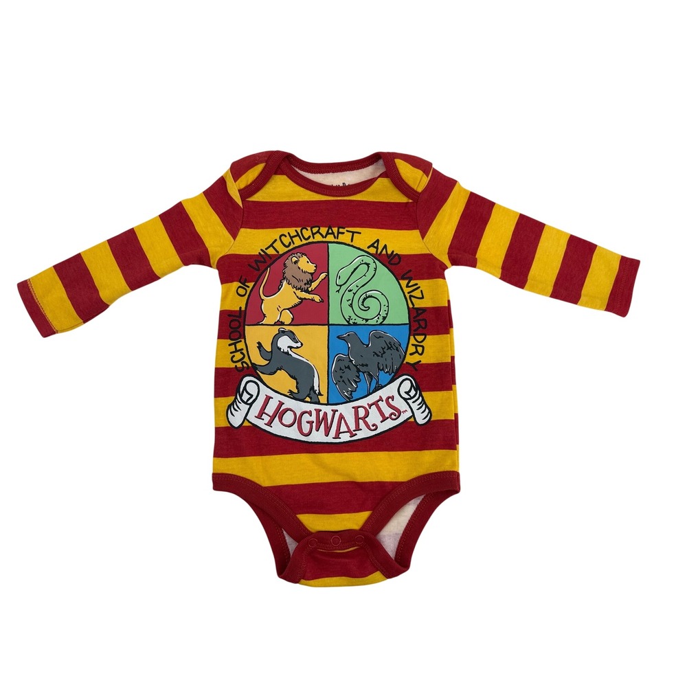 Harry Potter Hogwarts Bodysuit 12M Cotton Blend Red Yellow Striped Geekcore
